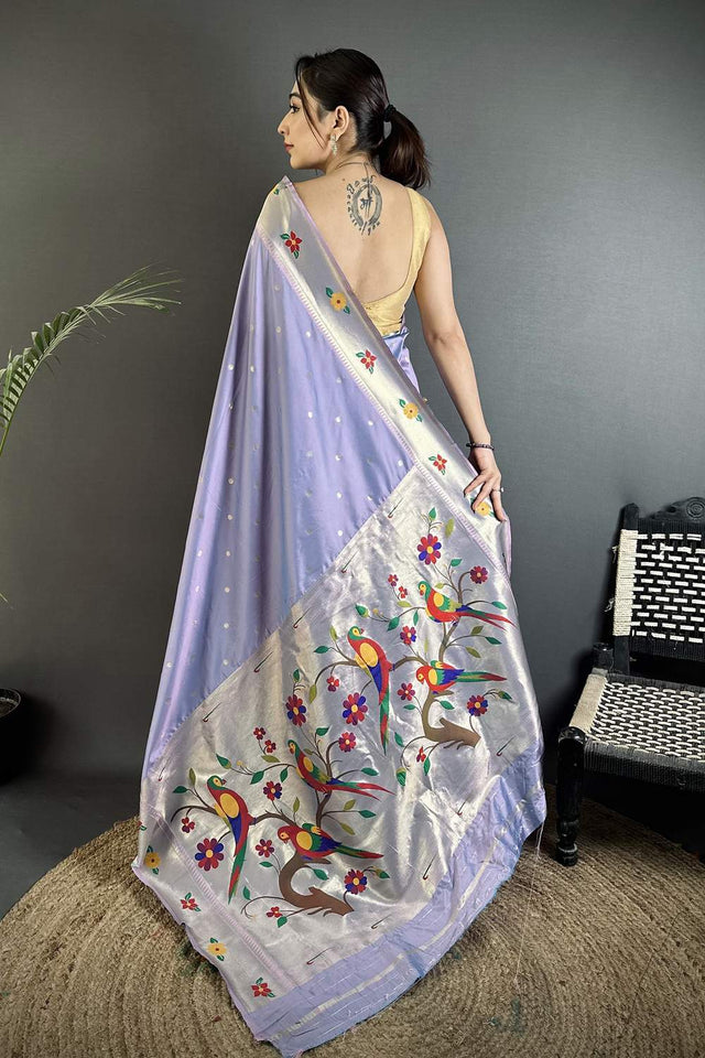 Lavender Paithani Woven Silk Saree (ND814)