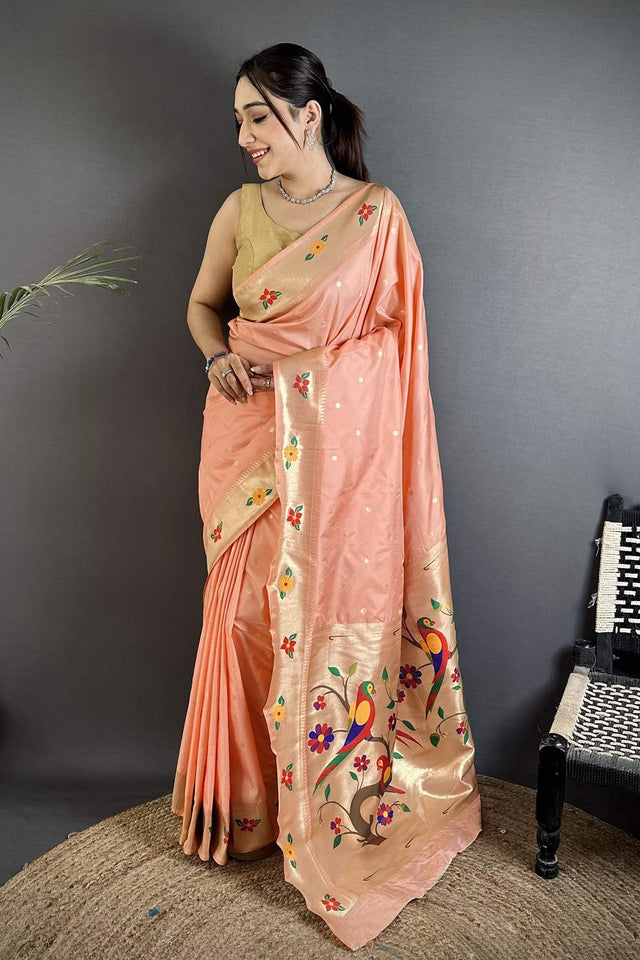 Peach Paithani Woven Silk Saree (ND815)