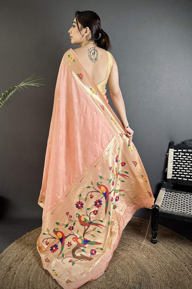Peach Paithani Woven Silk Saree (ND815)