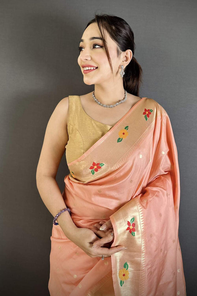 Peach Paithani Woven Silk Saree (ND815)