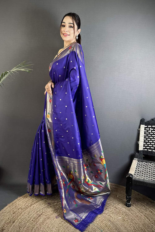 Royal Blue Paithani Woven Silk Saree (ND817)