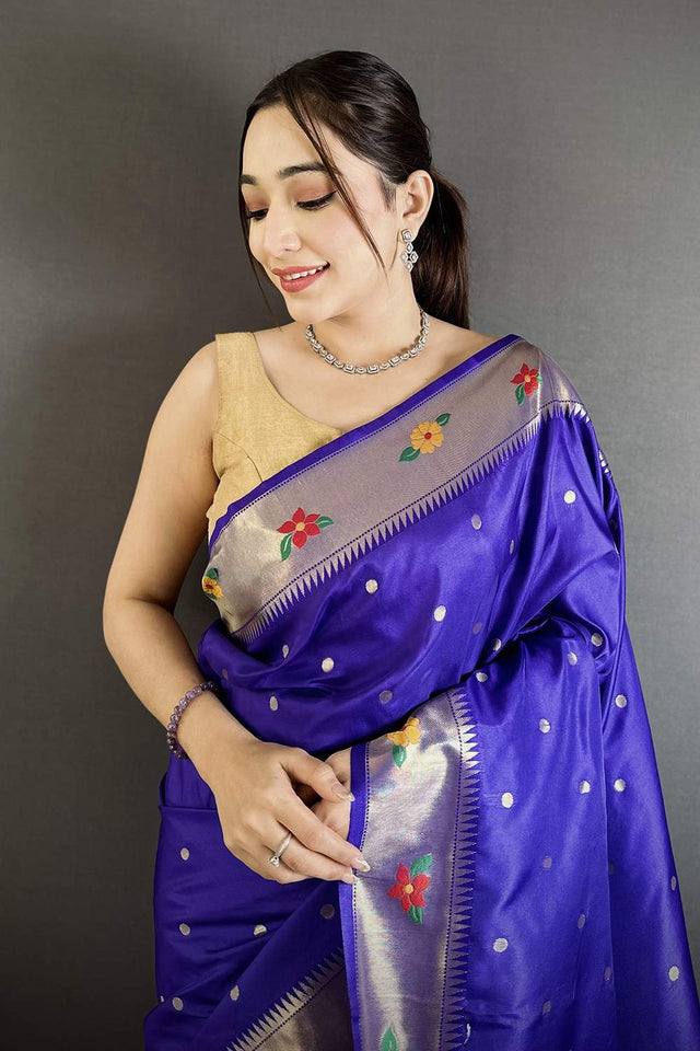 Royal Blue Paithani Woven Silk Saree (ND817)