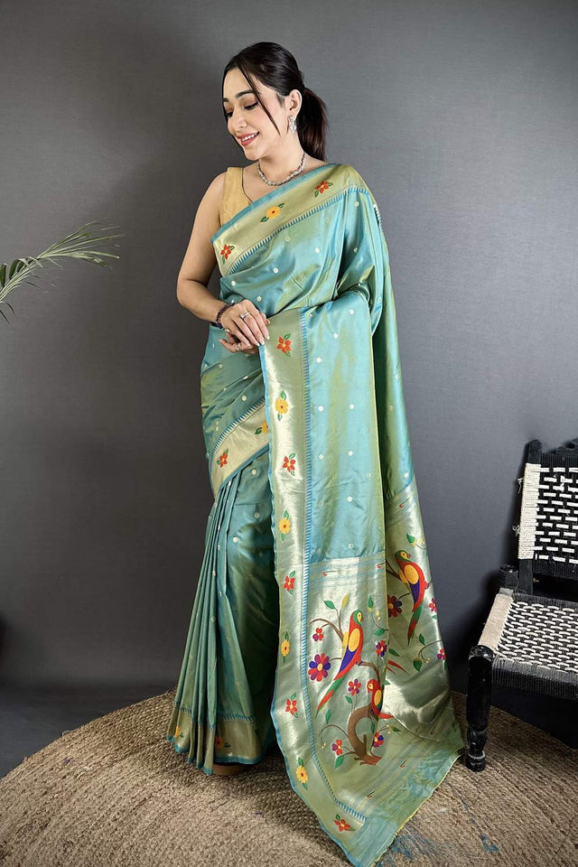Light Blue Paithani Woven Silk Saree (ND818)