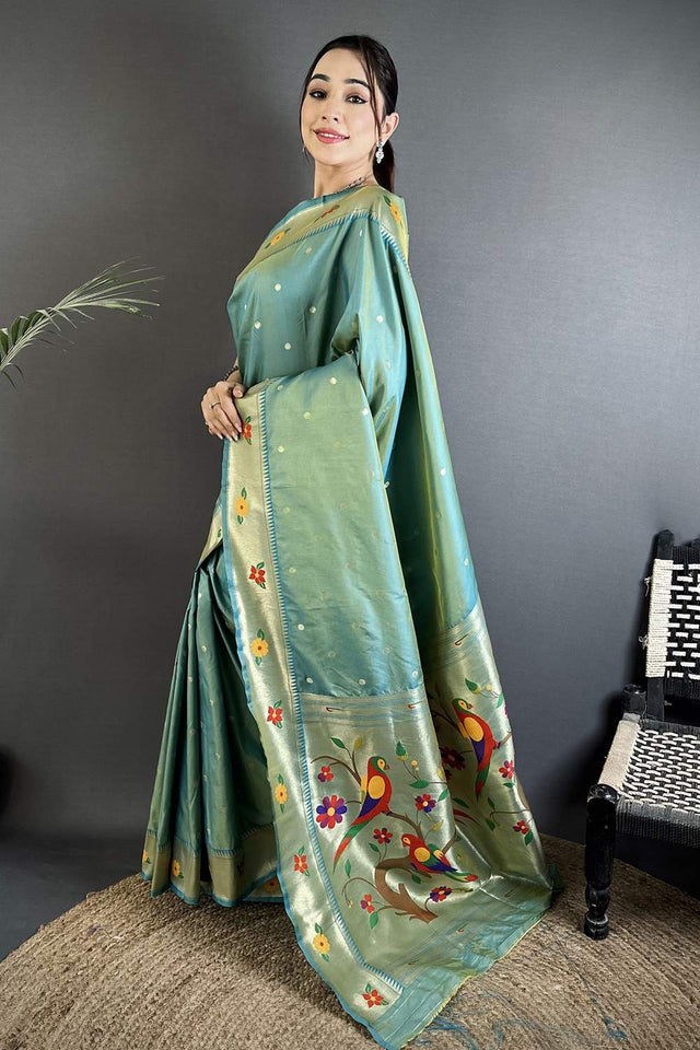 Light Blue Paithani Woven Silk Saree (ND818)