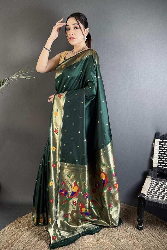 Dark Green Paithani Woven Silk Saree (ND819)