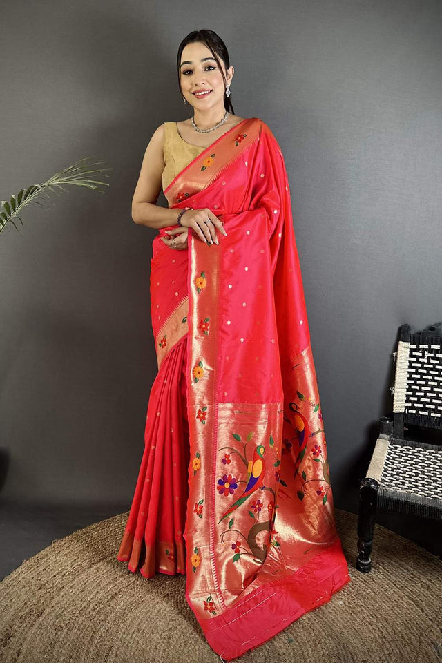 Dark Pink Paithani Woven Silk Saree (ND820)