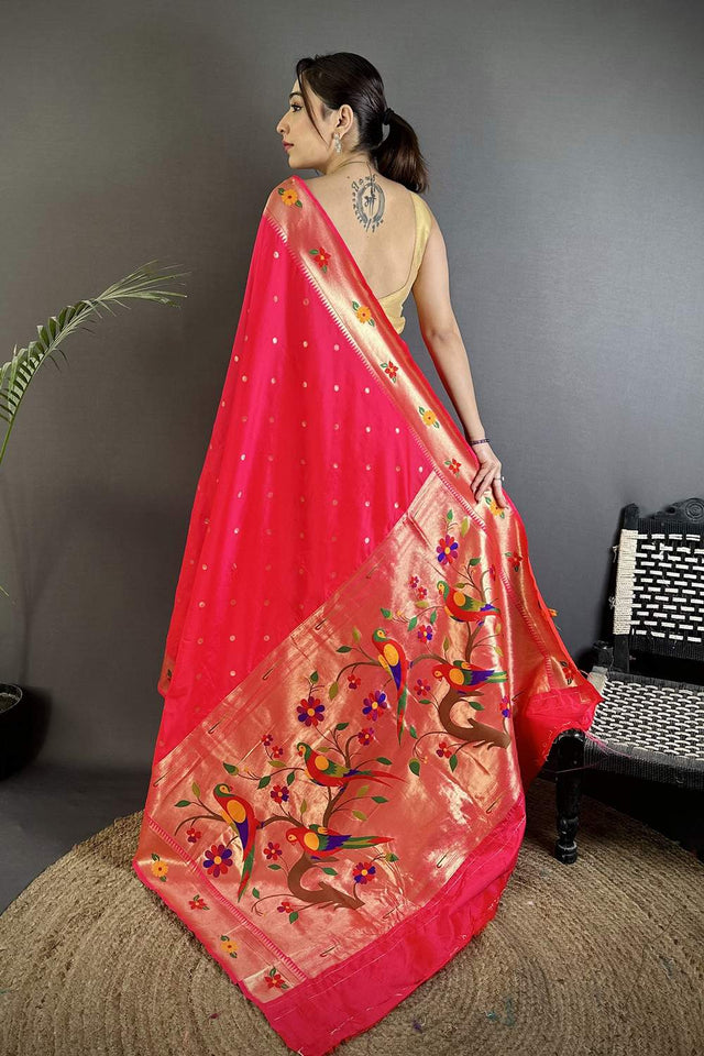 Dark Pink Paithani Woven Silk Saree (ND820)