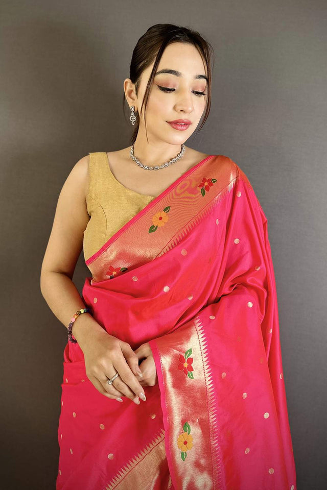 Dark Pink Paithani Woven Silk Saree (ND820)