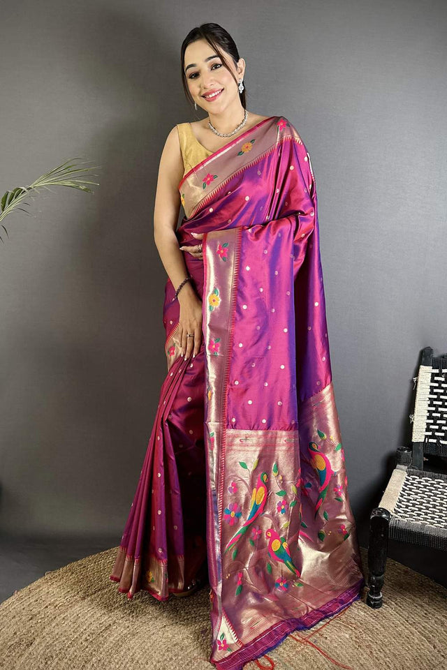Magenta Paithani Woven Silk Saree (ND822)