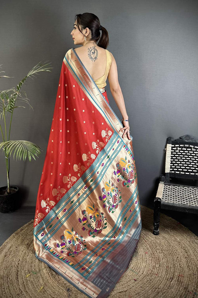 Red Paithani Floral Woven Silk Saree (ND908)