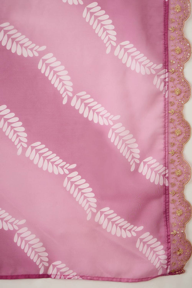 Pink Floral Embroidered Chanderi Kurti Pant Set