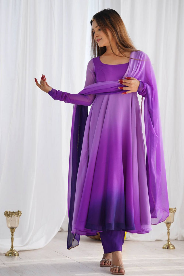 Violet Solid Georgette Anarkali Suit (NKB-51-PURLE)