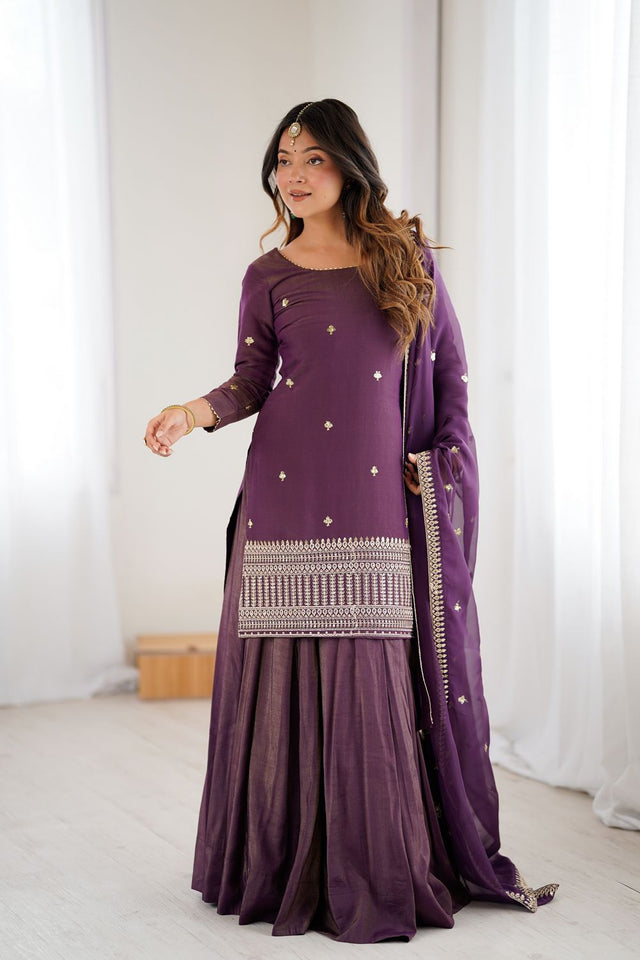 Violet Sequin Silk Palazzo Suit (NKB-74-Purple)
