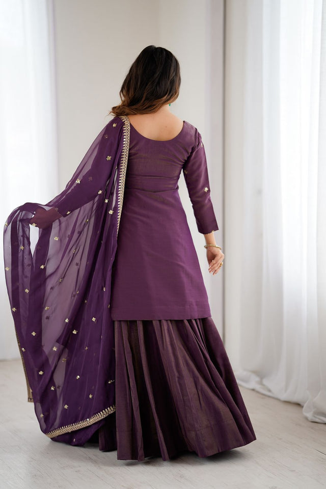 Violet Sequin Silk Palazzo Suit (NKB-74-Purple)