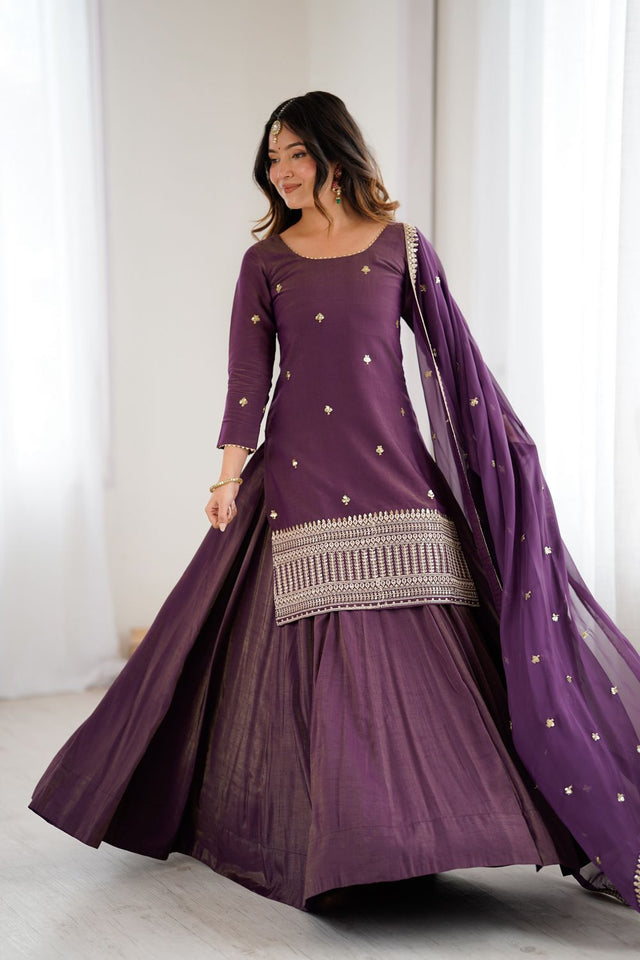 Violet Sequin Silk Palazzo Suit (NKB-74-Purple)