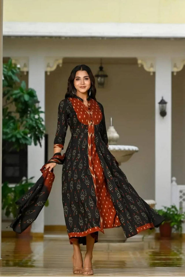 Multi Color Printed Cotton Kurti Pant Set (NYS-151304-BR)