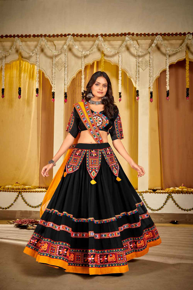 Black Embroidered Georgette Lehenga