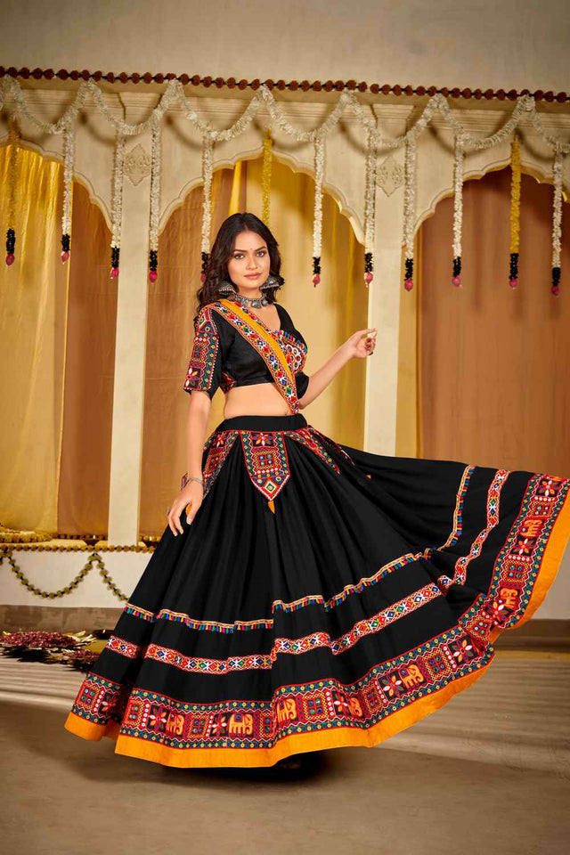 Black Embroidered Georgette Lehenga