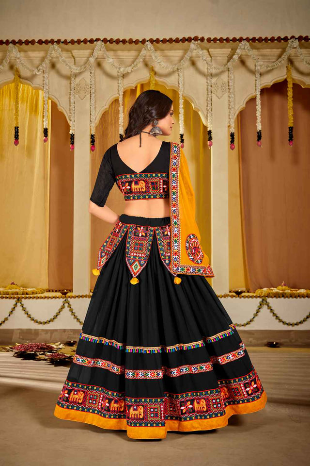 Black Embroidered Georgette Lehenga