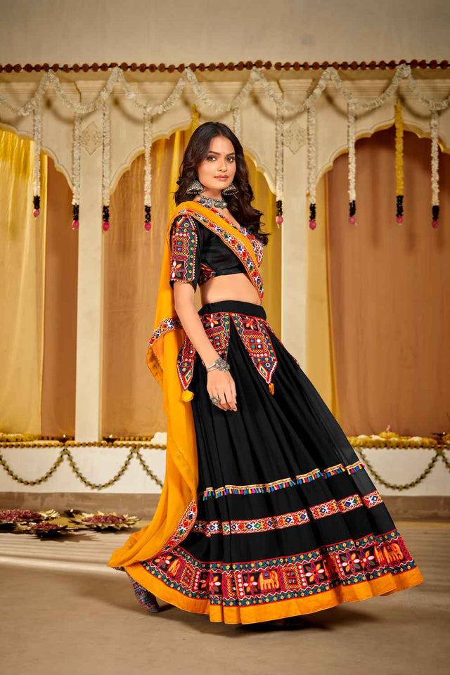 Black Embroidered Georgette Lehenga