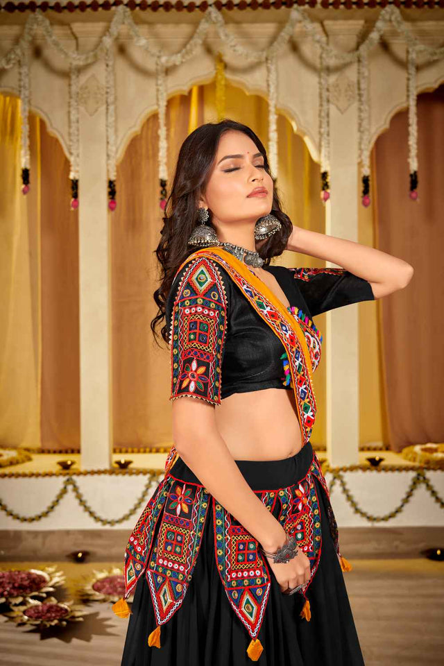 Black Embroidered Georgette Lehenga