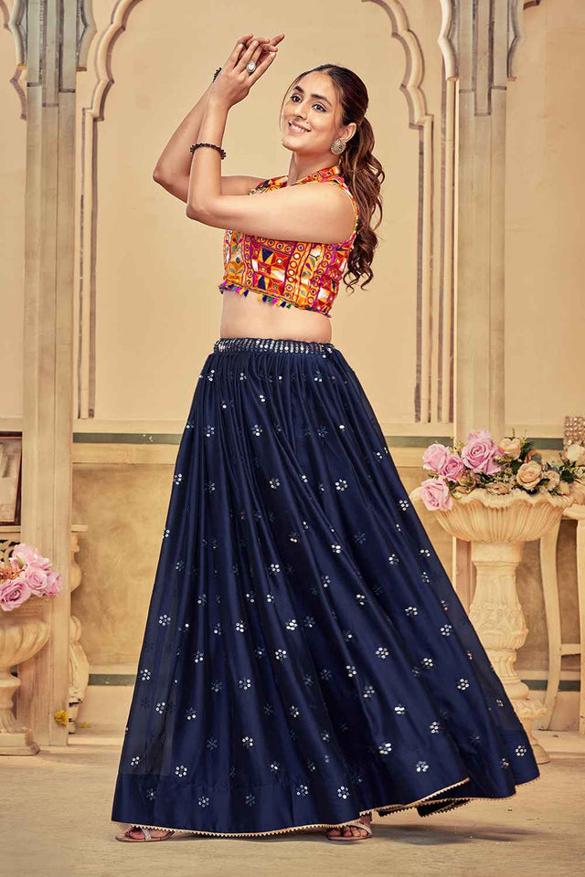 Blue Sequin Rangoli Silk Lehenga