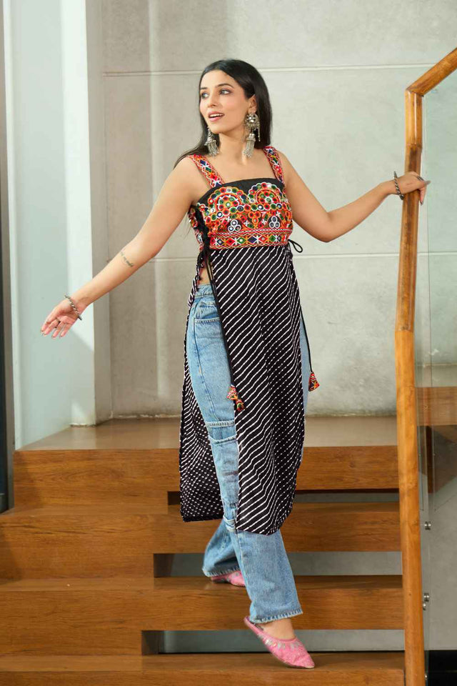 Black Embroidered Georgette Kurti