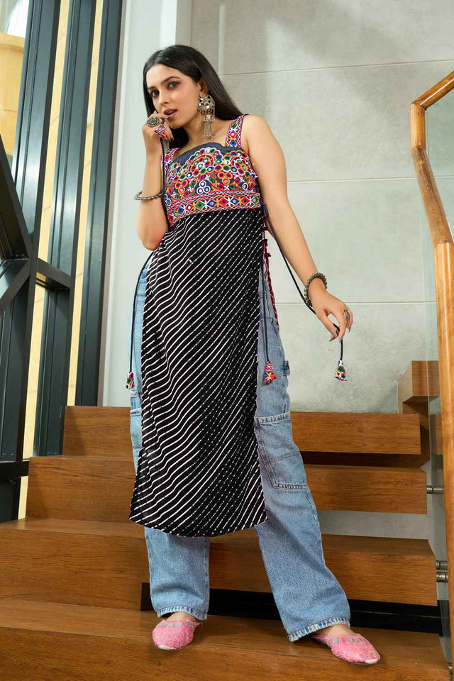 Black Embroidered Georgette Kurti