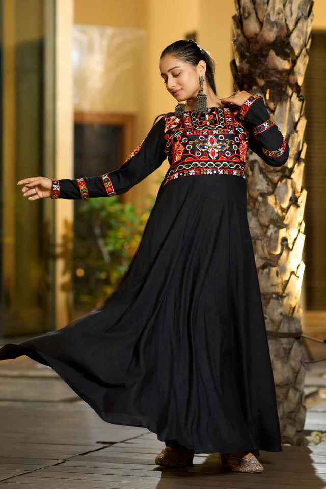 Black Embroidered Rayon Kurti