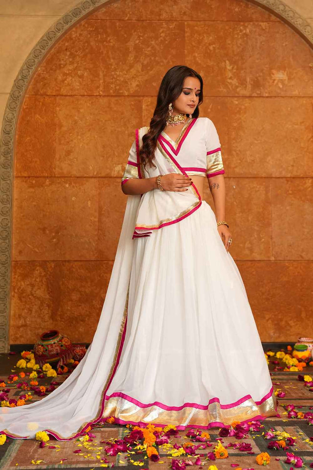 White Solid Georgette Lehenga