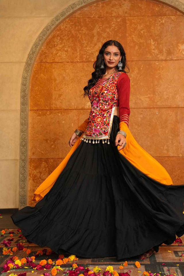 Black Solid Crepe Lehenga