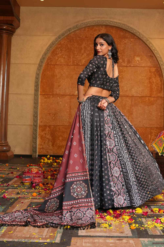 Black Printed Crepe Lehenga