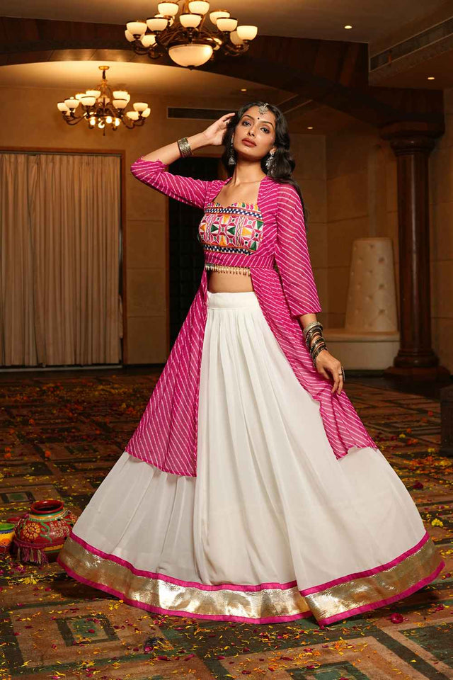 White Solid Georgette Lehenga