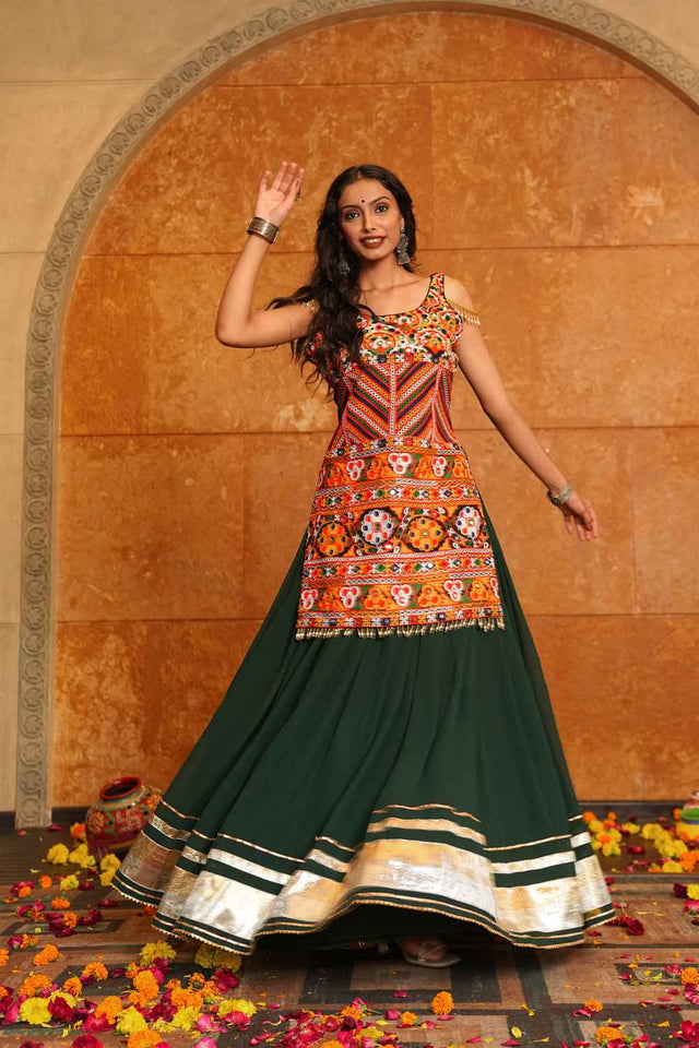 Green Solid Georgette Lehenga