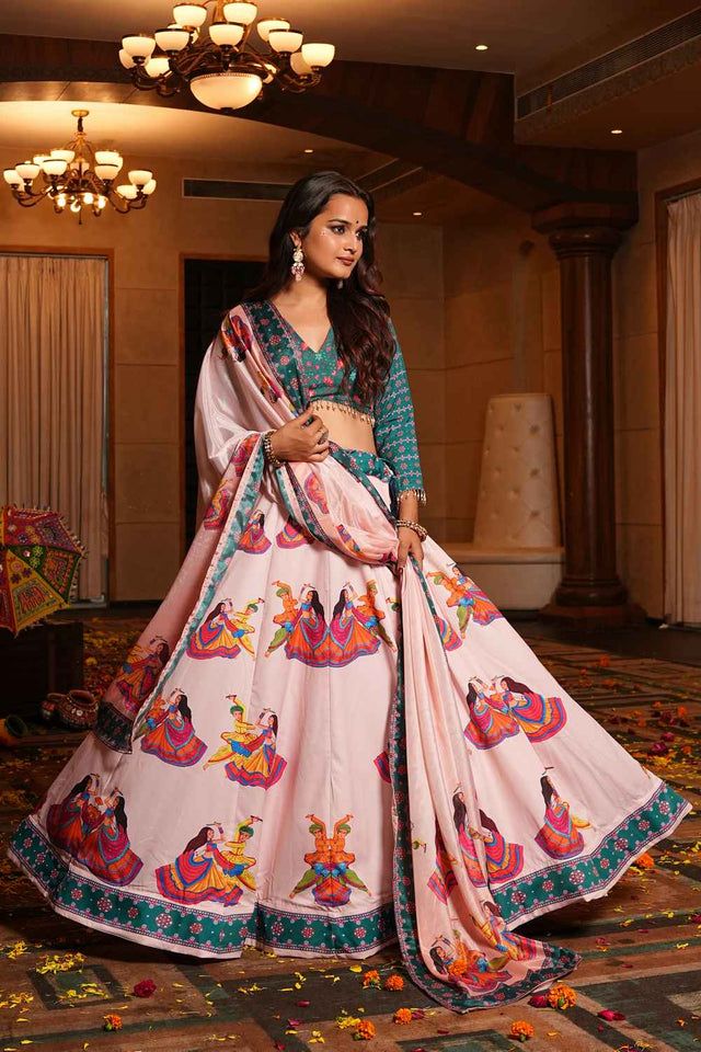 Pink Printed Crepe Lehenga