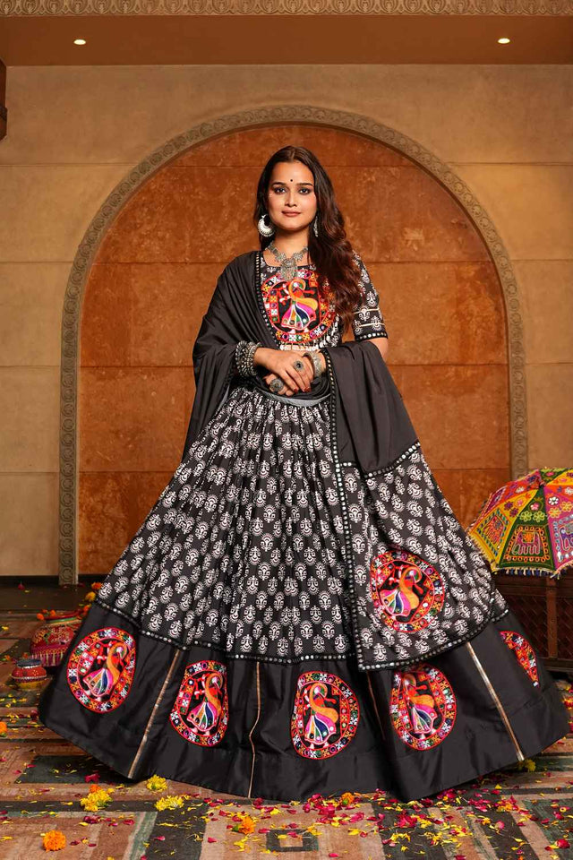 Black Embroidered Crepe Lehenga