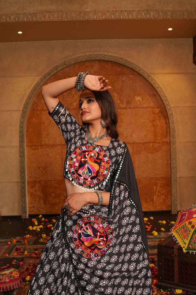 Black Embroidered Crepe Lehenga