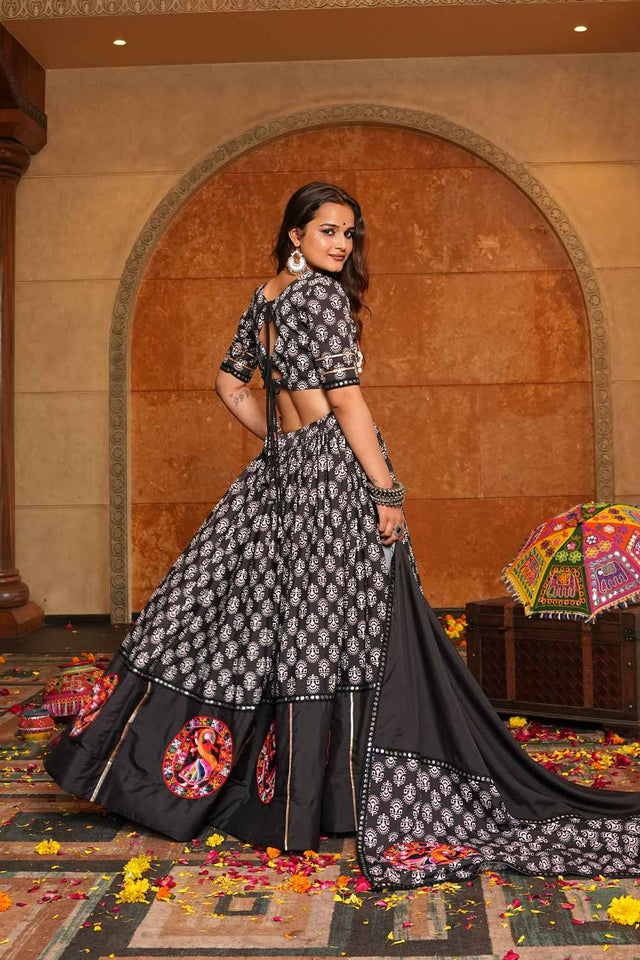 Black Embroidered Crepe Lehenga