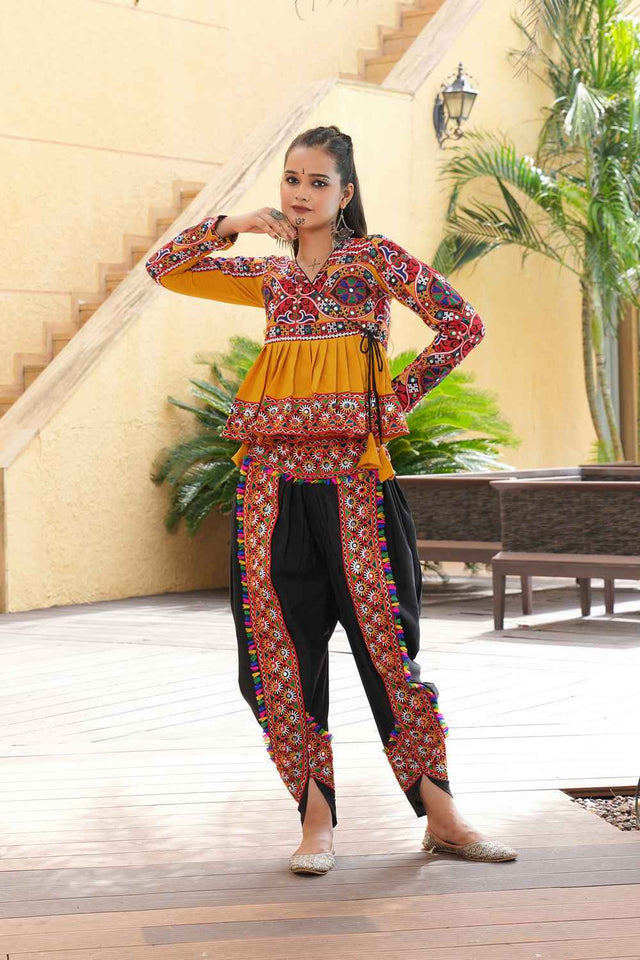 Yellow Embroidered Crepe Kurti Set