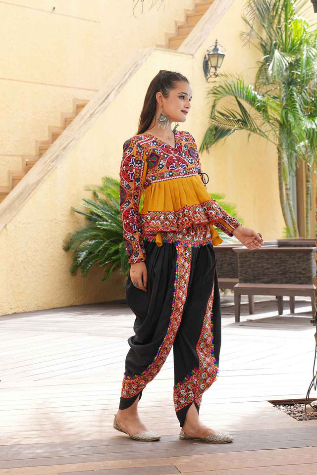 Yellow Embroidered Crepe Kurti Set