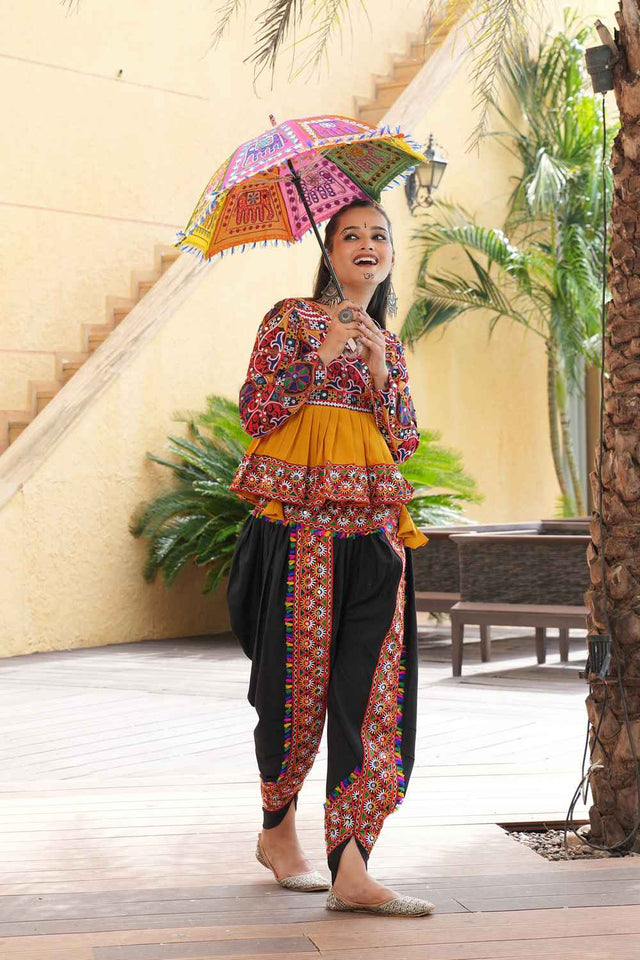 Yellow Embroidered Crepe Kurti Set