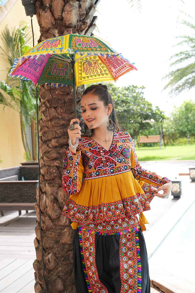 Yellow Embroidered Crepe Kurti Set