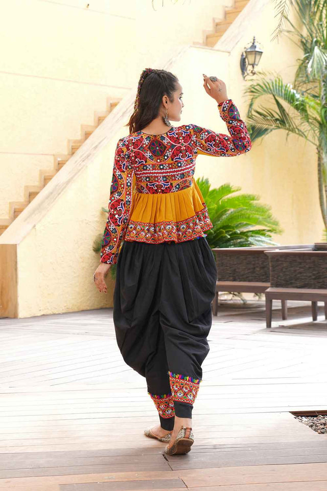 Yellow Embroidered Crepe Kurti Set