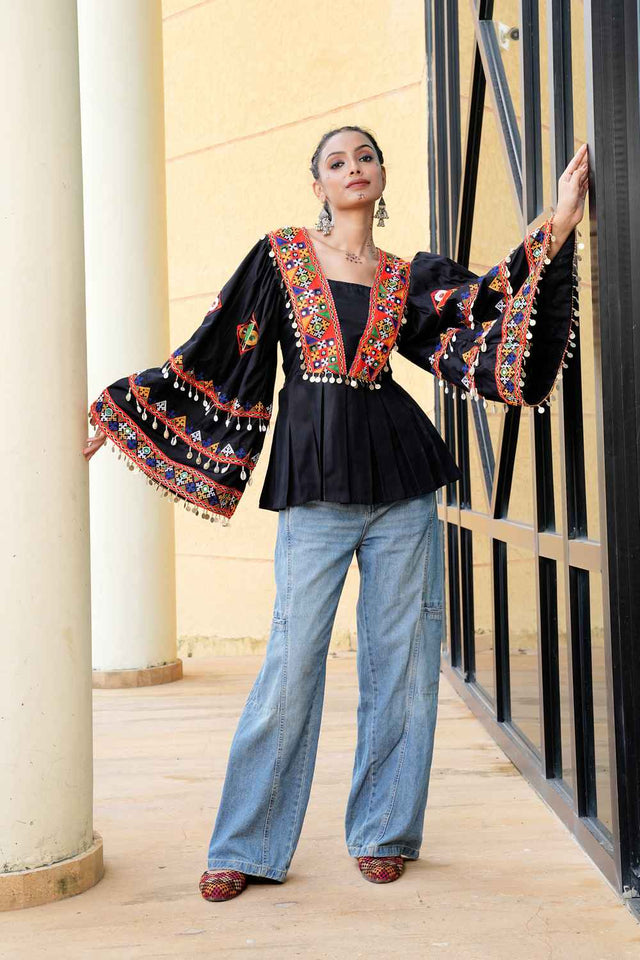 Black Embroidered Cotton Top