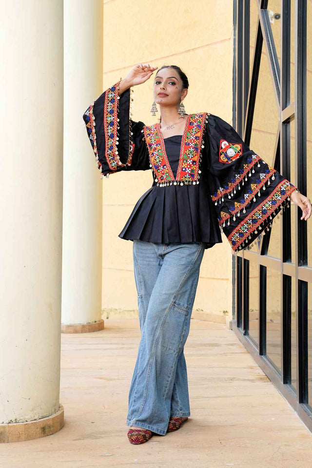 Black Embroidered Cotton Top