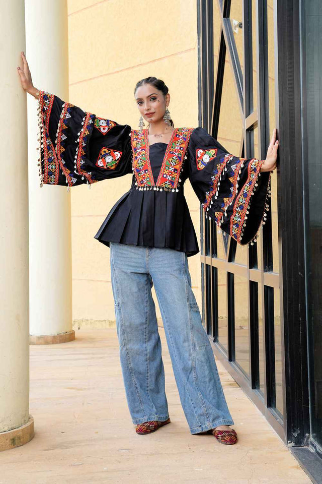 Black Embroidered Cotton Top