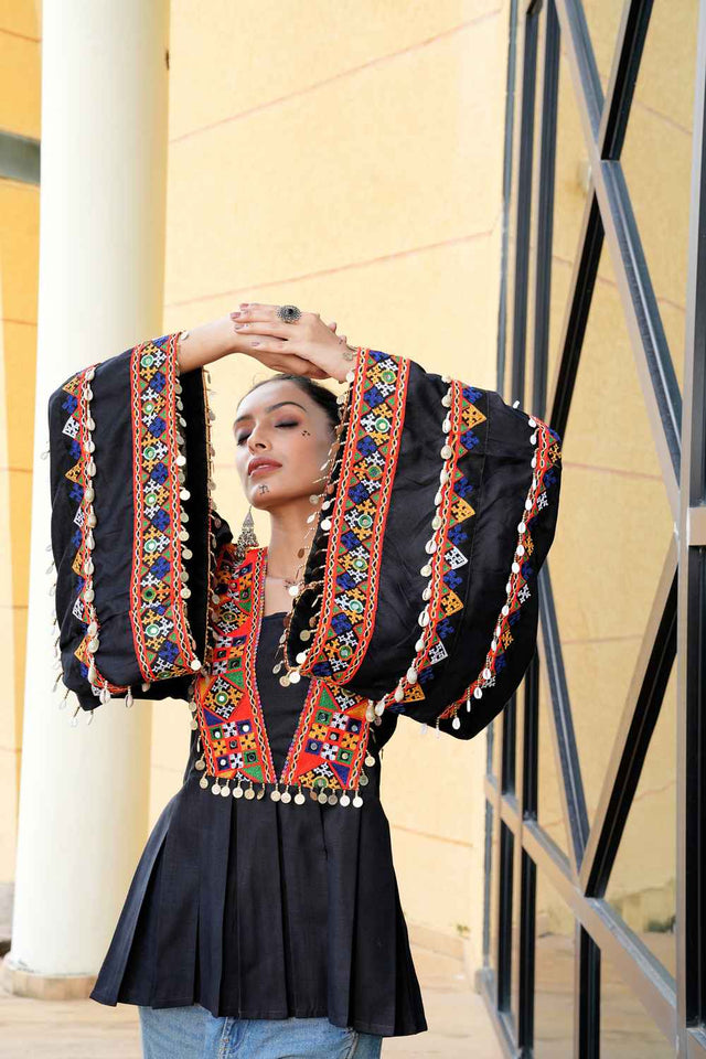 Black Embroidered Cotton Top