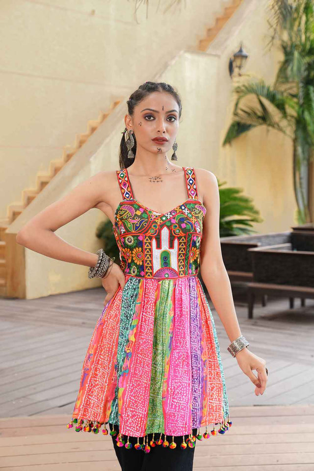 Multi Embroidered Crepe Kurtis