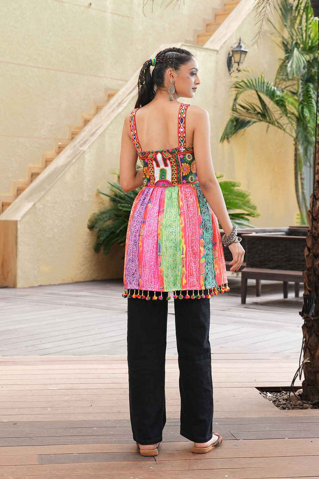 Multi Embroidered Crepe Kurtis