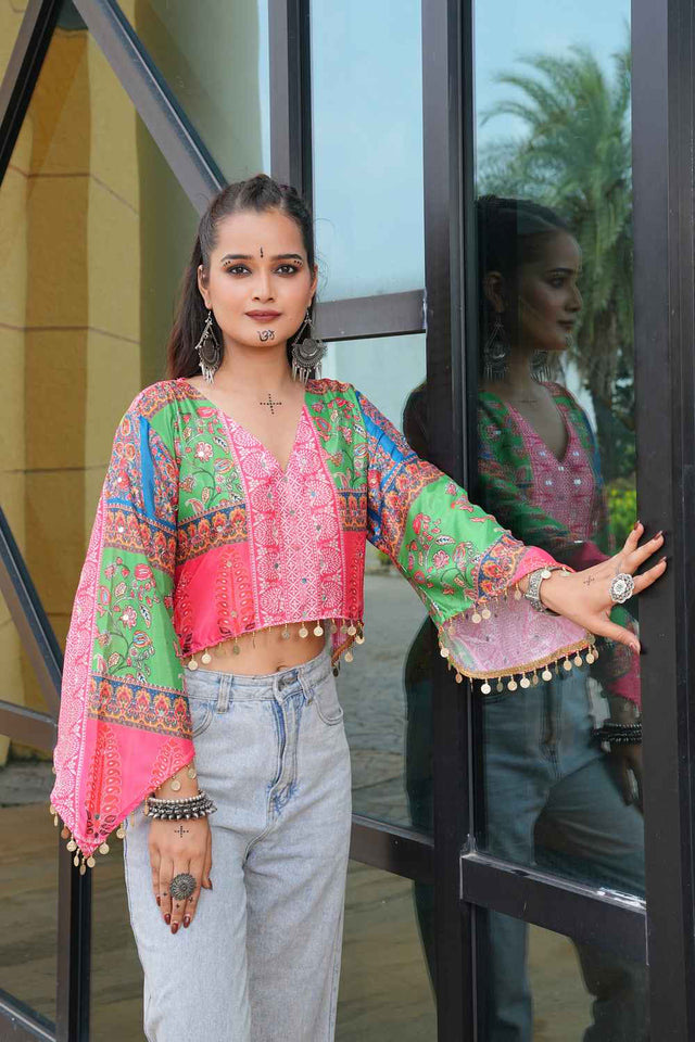 Multi Embroidered Chinon Top